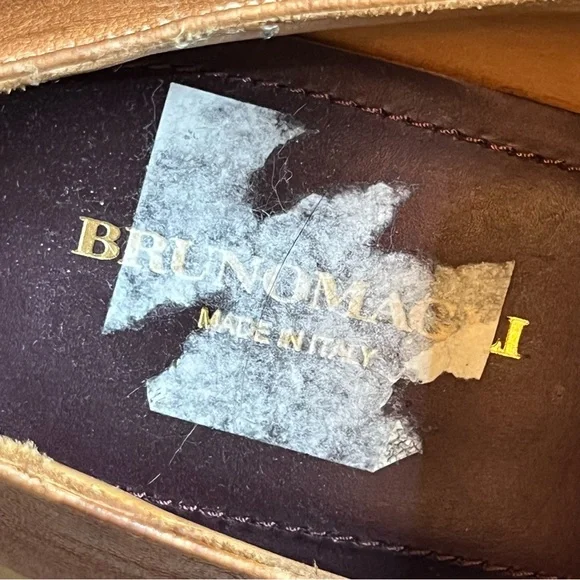Bruno Magli Raging Collection Made in Italy Tan Leather Loafers Sz 13 Summer - Picture 14 of 16